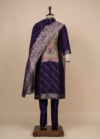 Purple Cotton Silk Straight Set