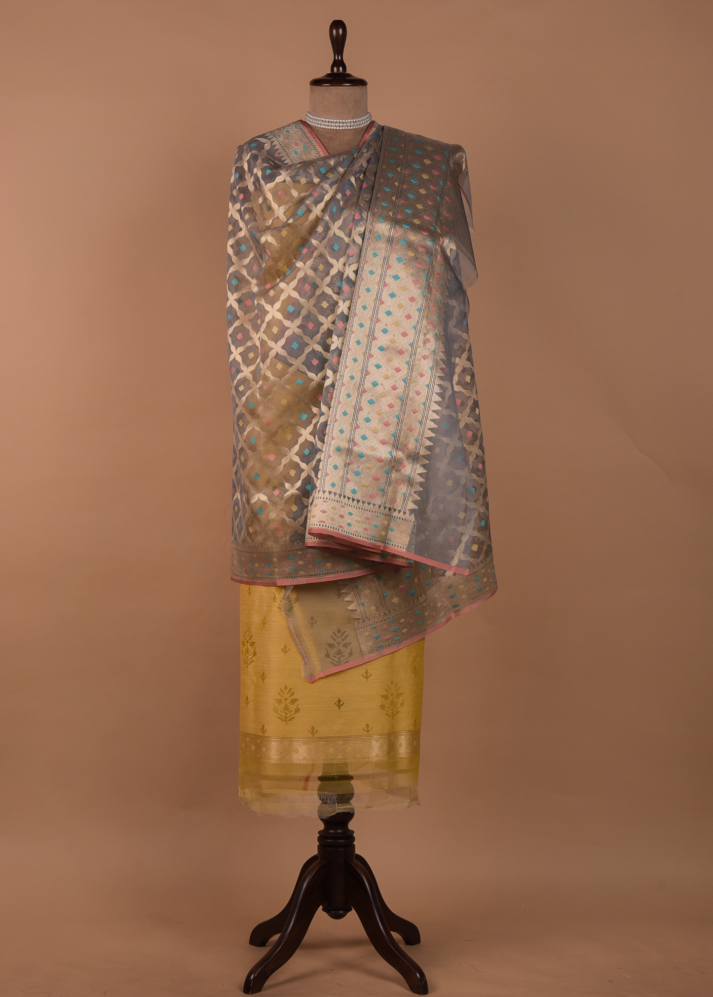 Yellow Dupion Silk Dress Material