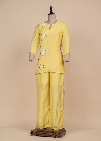 Yellow Crepe Silk Coord Set