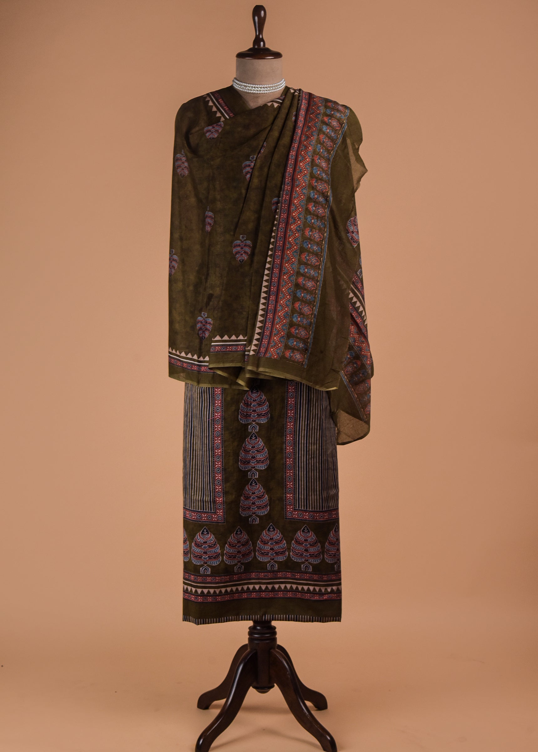 Green Chanderi Cotton Dress Material
