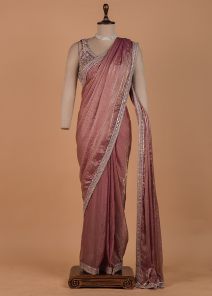 Pink Tissue Georgette Readymade Saree