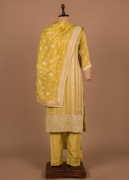 Yellow Cotton Silk Straight Set