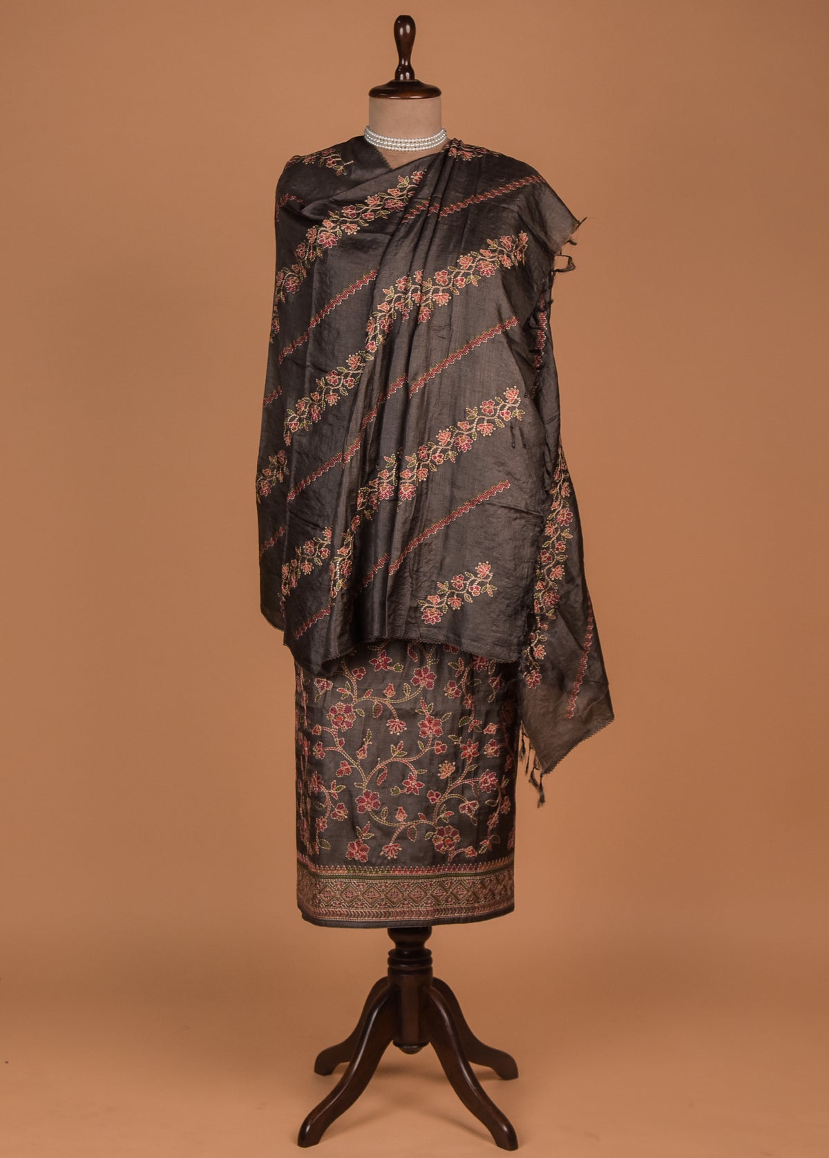 Grey Tussar Dress Material