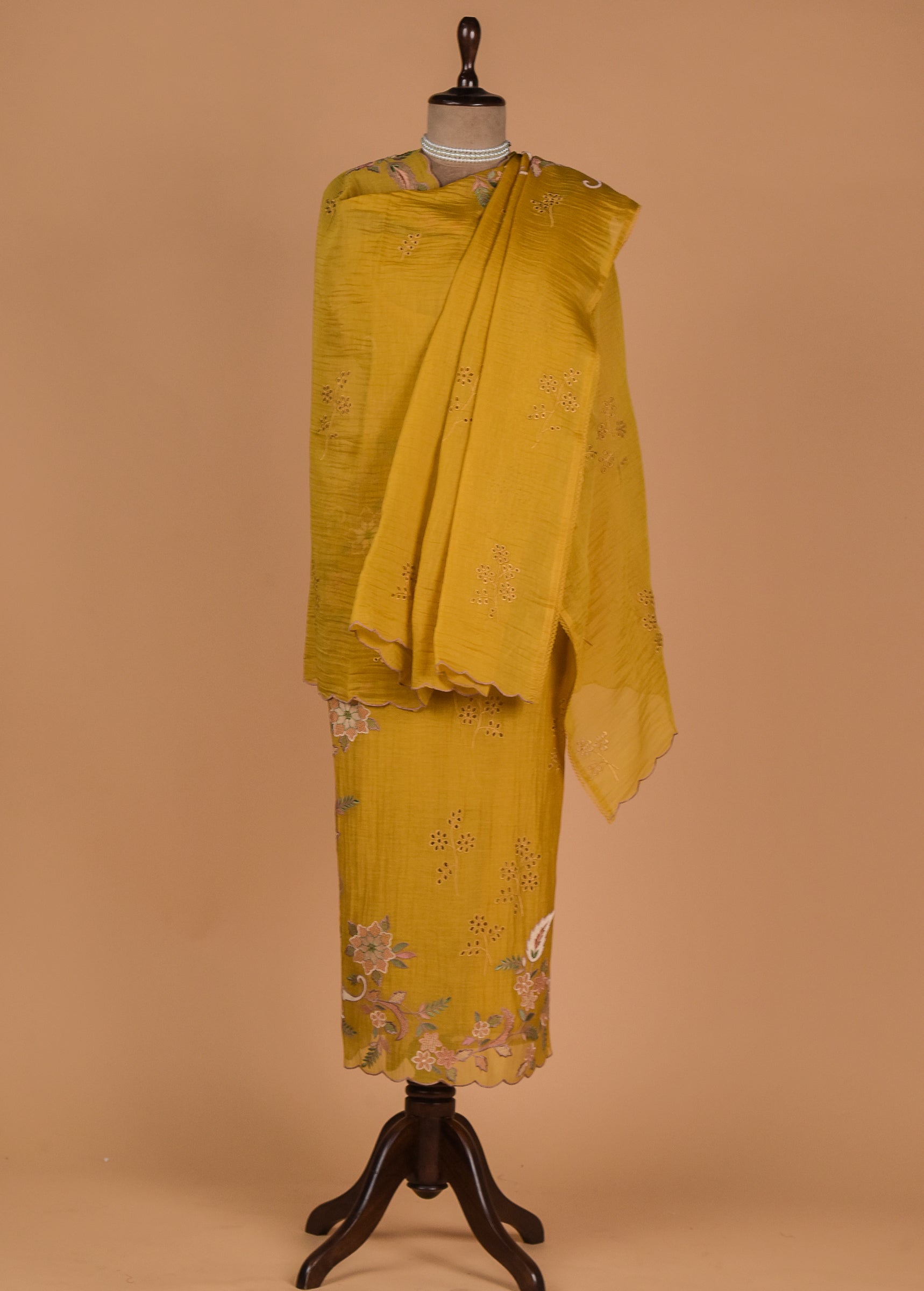 Yellow Mul Chanderi Dress Material