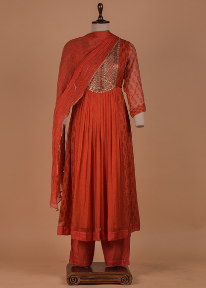 Red Georgette Anarkali Set
