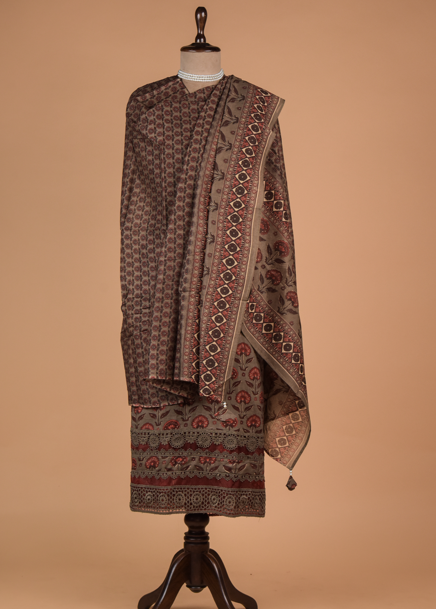 Brown Cotton Dress Material