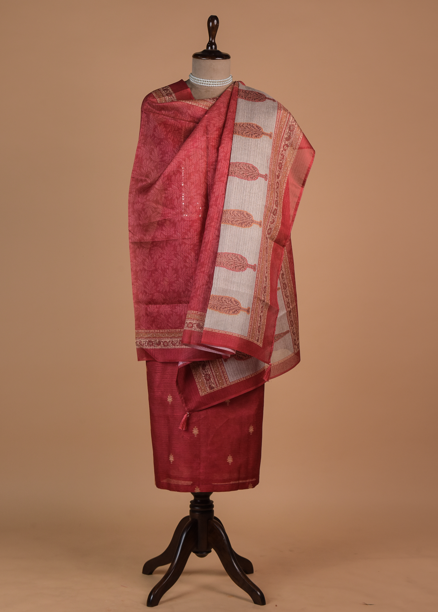 Red Chanderi Cotton Dress Material