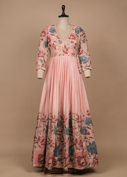 Pink Moroccan Silk Anarkali Set