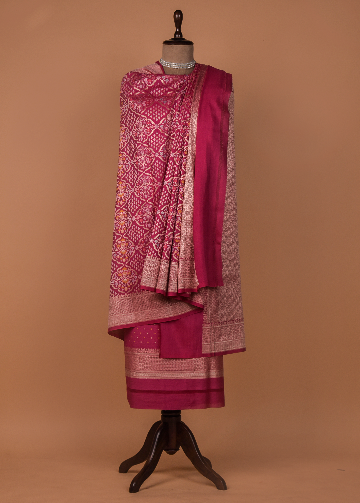 Pink Munga Tussar Silk Dress Material