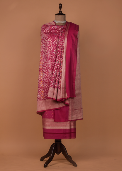 Pink Munga Tussar Silk Dress Material