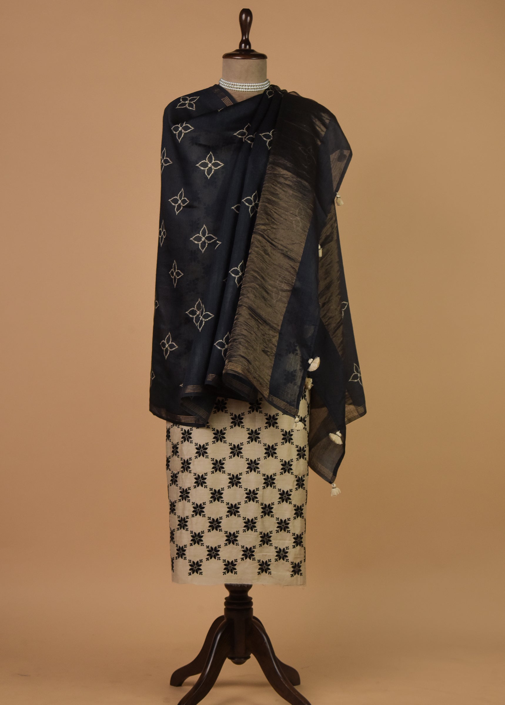 Cream Munga Tussar Dress Material
