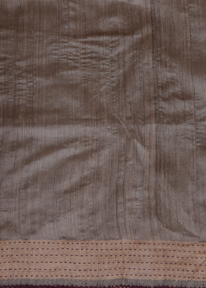 Red Handloom Tussar Embroidered Saree