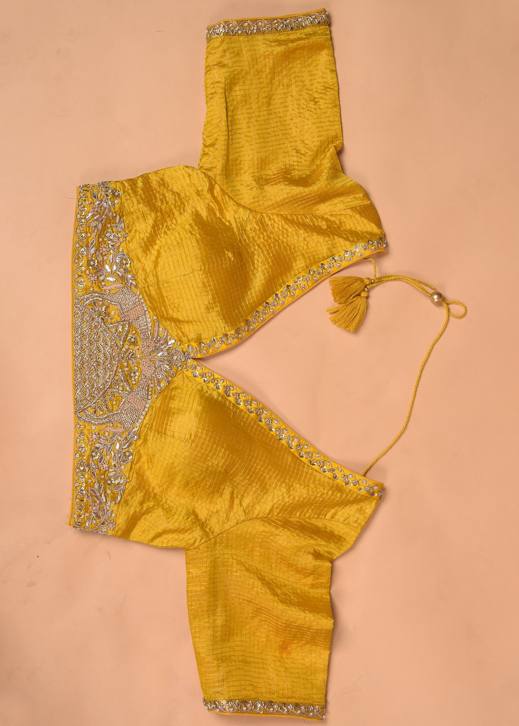 Yellow Chinia Silk Embroidered Saree