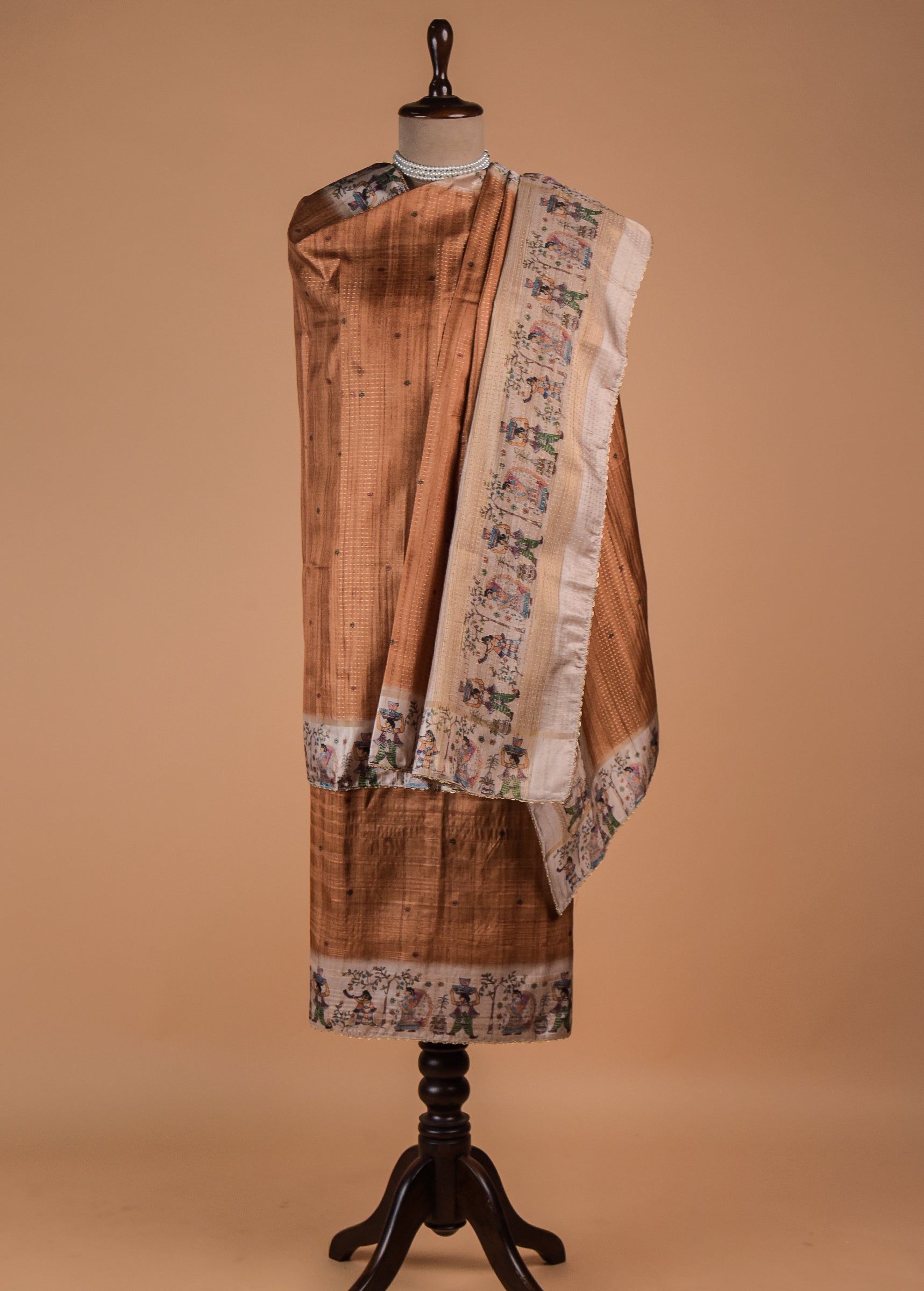Rust Tussar Dress Material