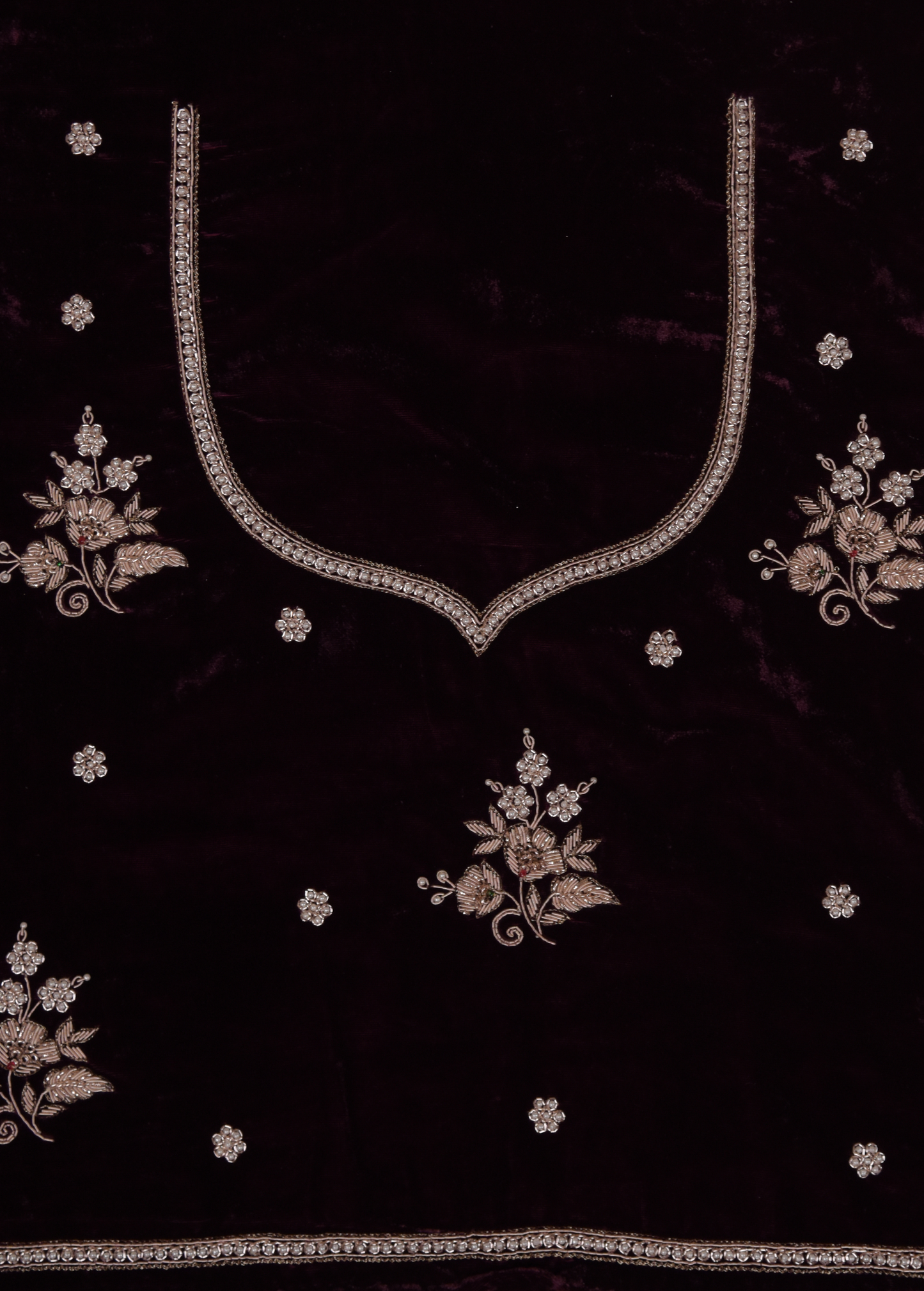 Red Velvet Embroidered Saree