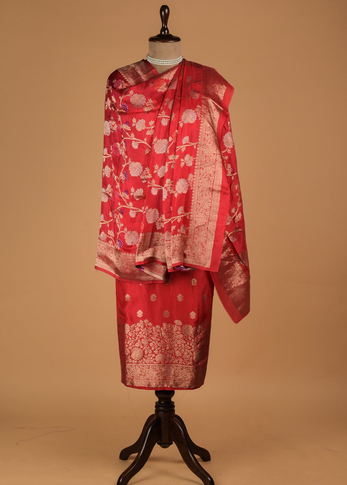 Red Crepe Silk Dress Material