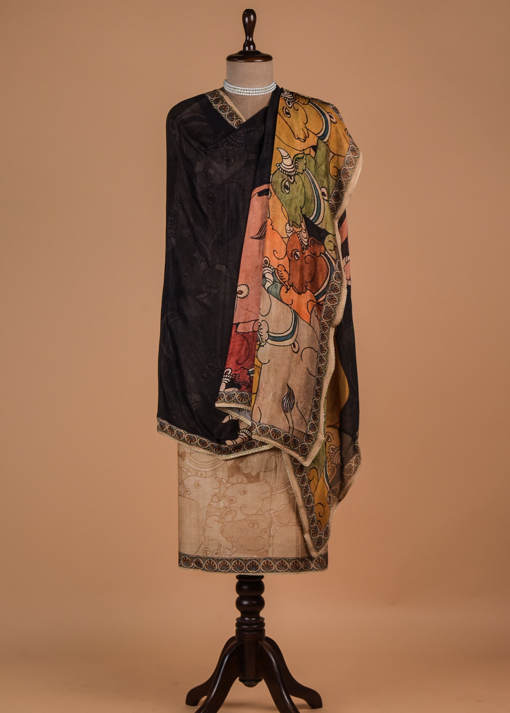 Cream Muslin Crepe Dress Material