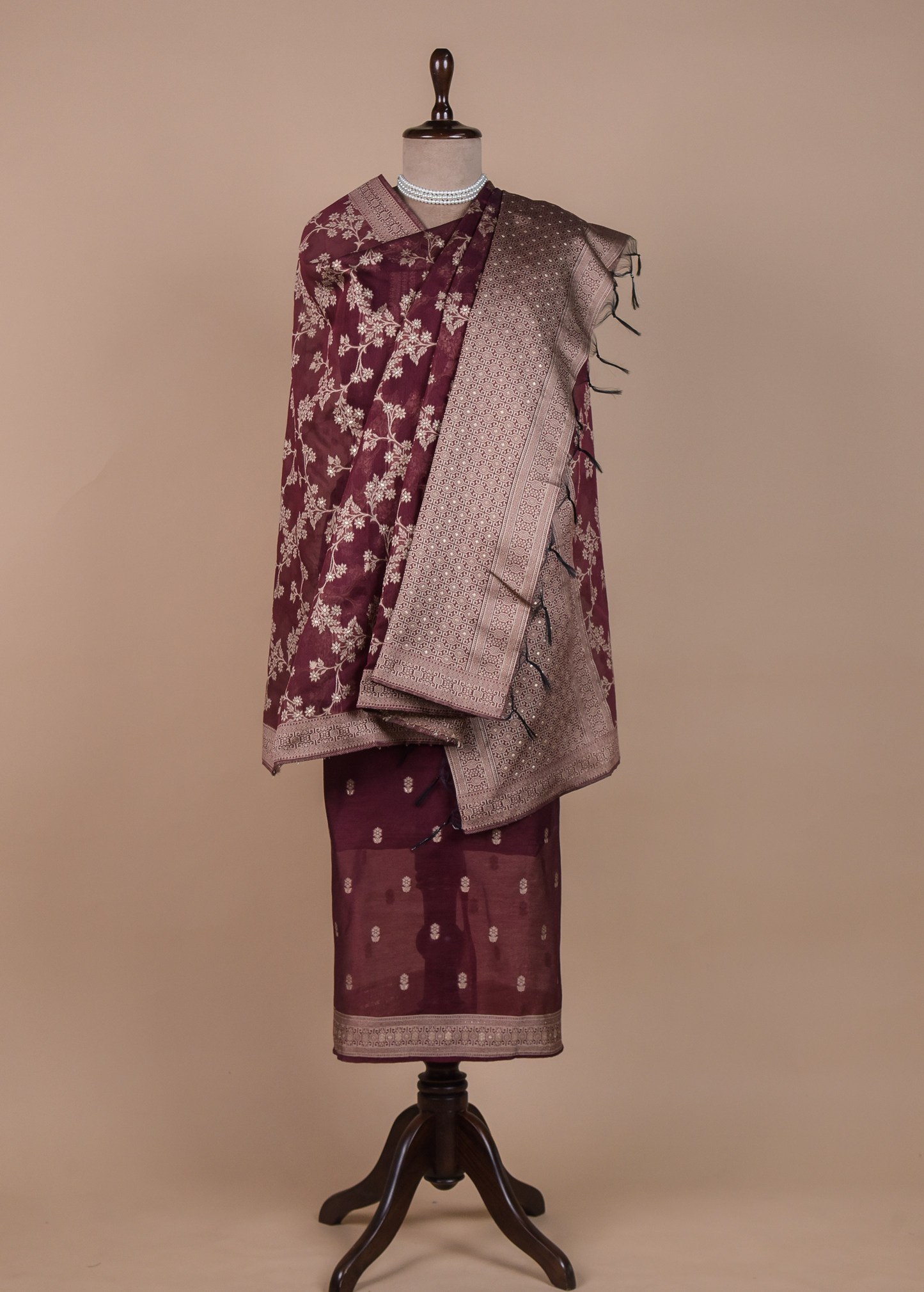 Red Cotton Tussar Dress Material