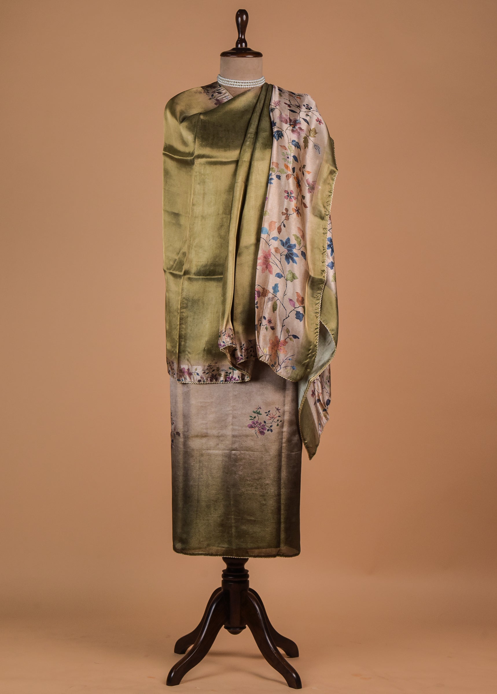 Cream Tissue Satin Dress Material