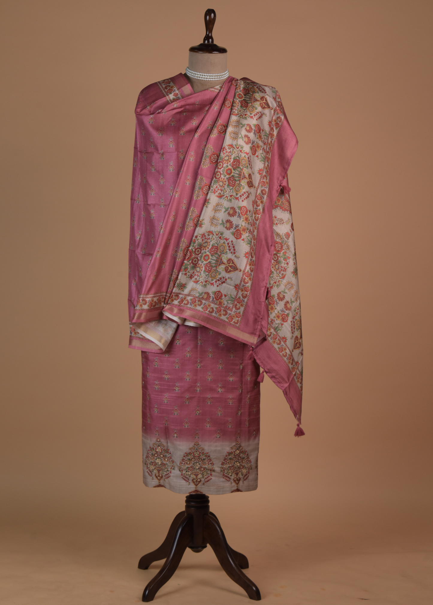 Pink Cotton Tussar Dress Material