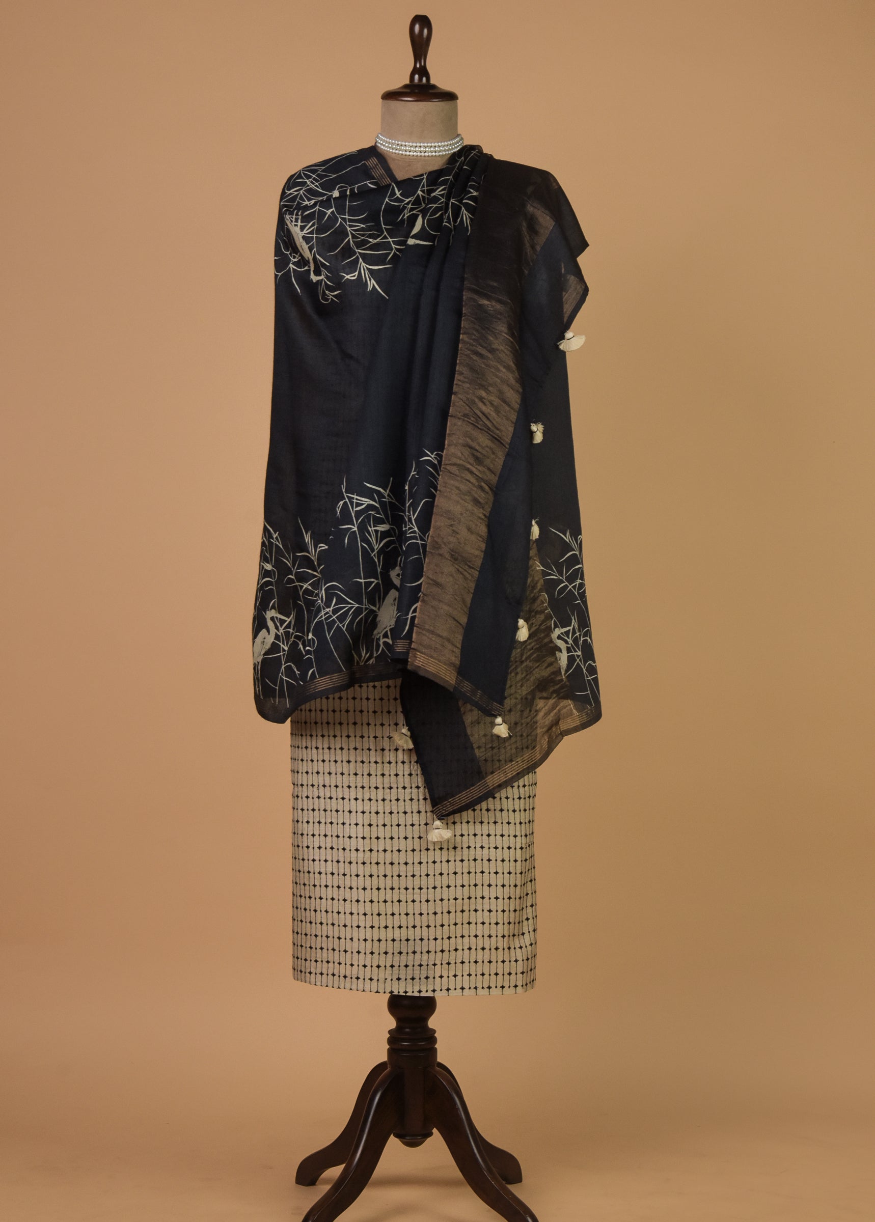 Cream Munga Tussar Dress Material