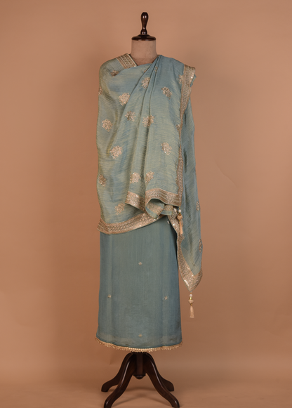 Blue Mushroo Silk Dress Material