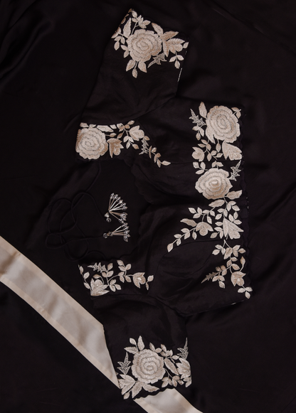 Black Crepe Embroidered Saree