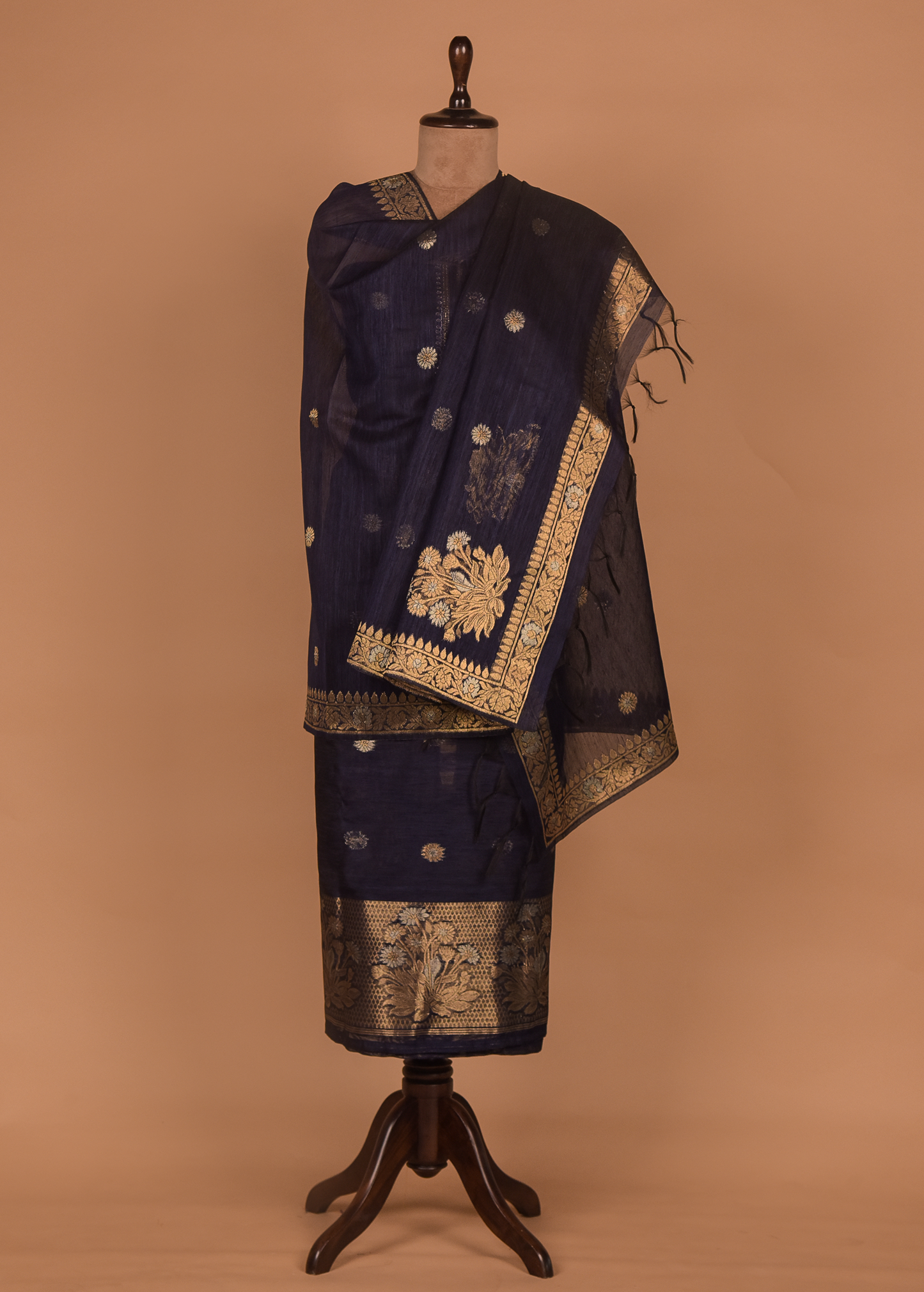 Blue Cotton Tussar Dress Material
