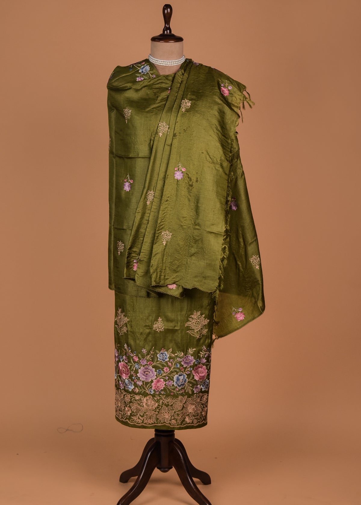 Green Tussar Dress Material