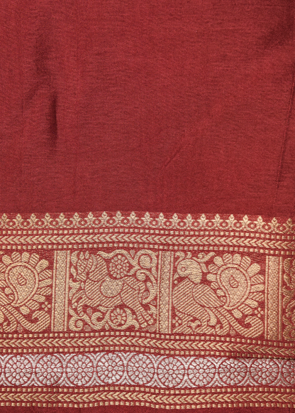 Red Crepe Kanjeevaram Saree