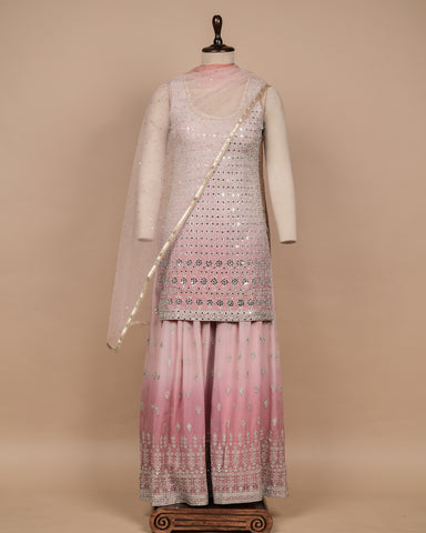 Peach Cotton Silk Sharara Set