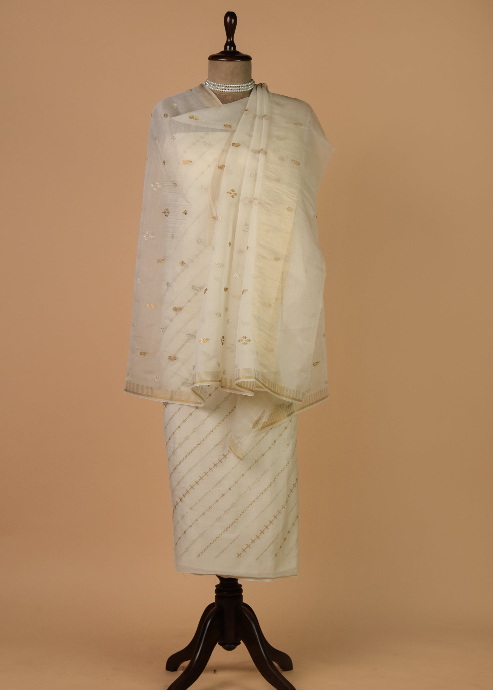 White Mul Chanderi Dress Material