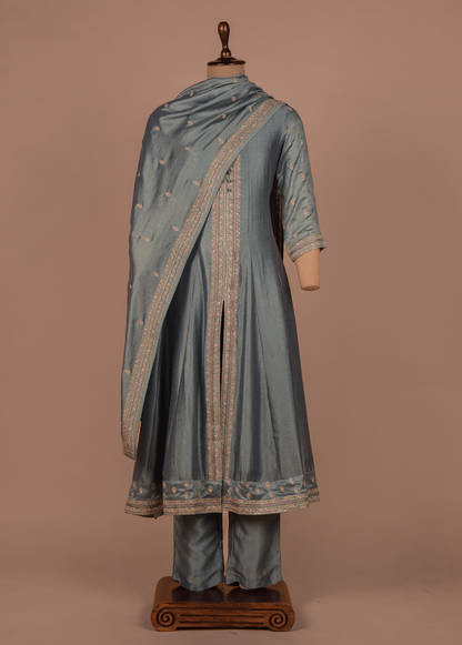 Blue Cotton Silk A Line Set