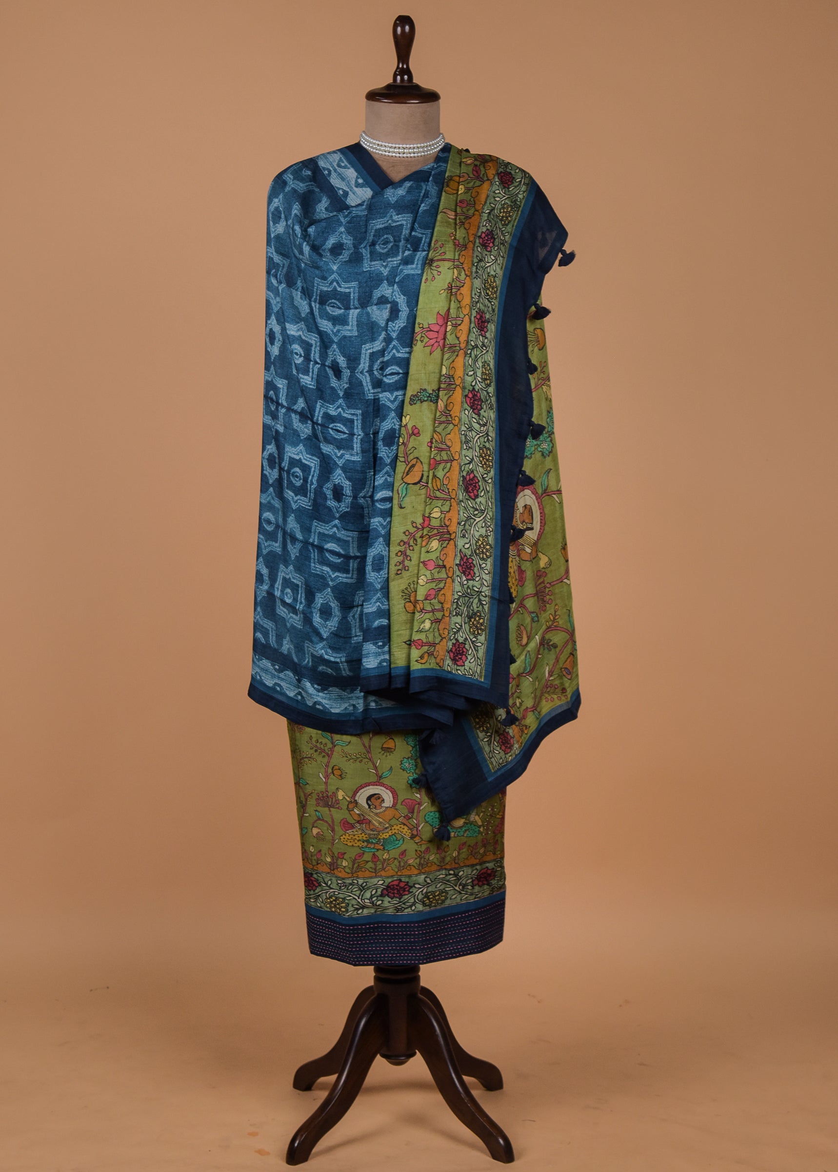 Blue Tussar Dress Material
