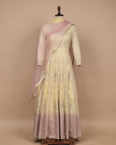 Yellow Cotton Silk Anarkali Set