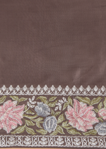 Brown Organza Embroidered Saree