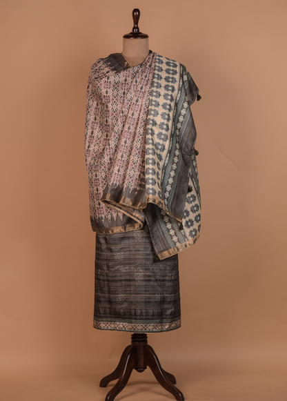 Grey Tussar Dress Material