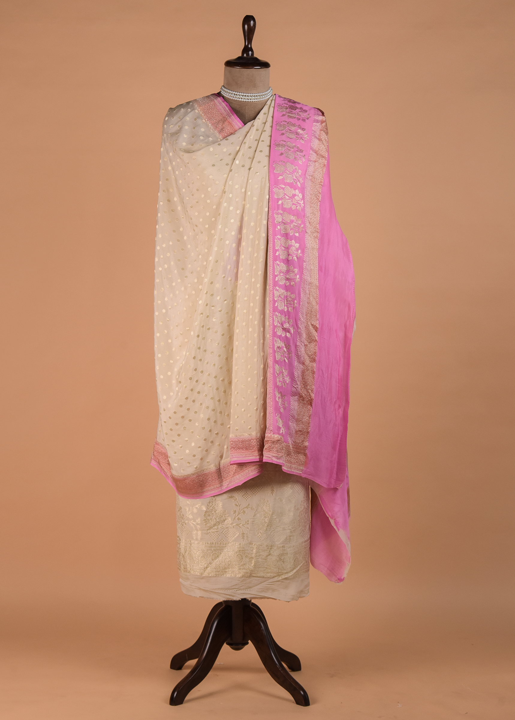 White Crepe Silk Dress Material - Image 4 | Greenways Delhi