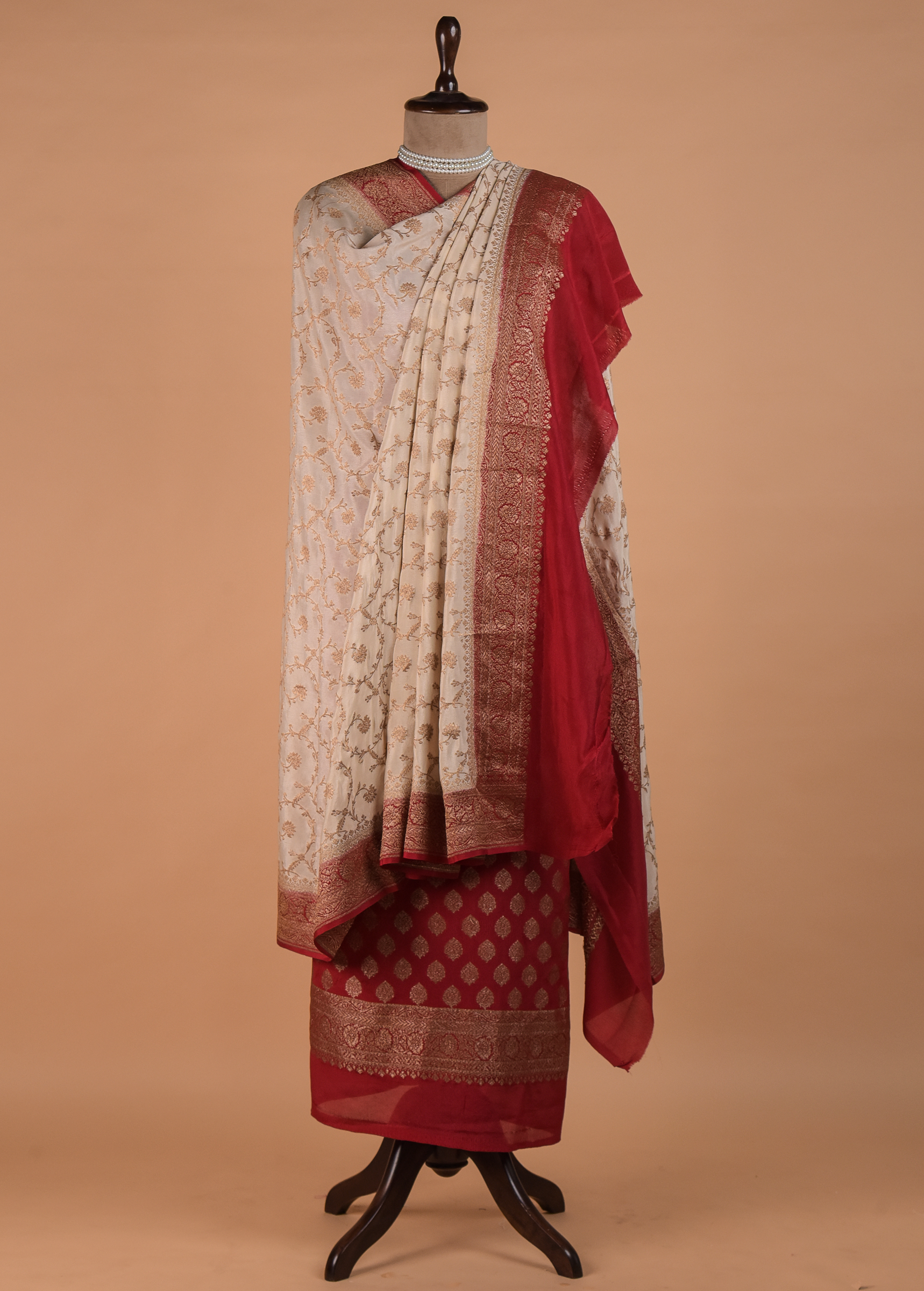 Red Crepe Silk Dress Material - Image 4 | Greenways Delhi