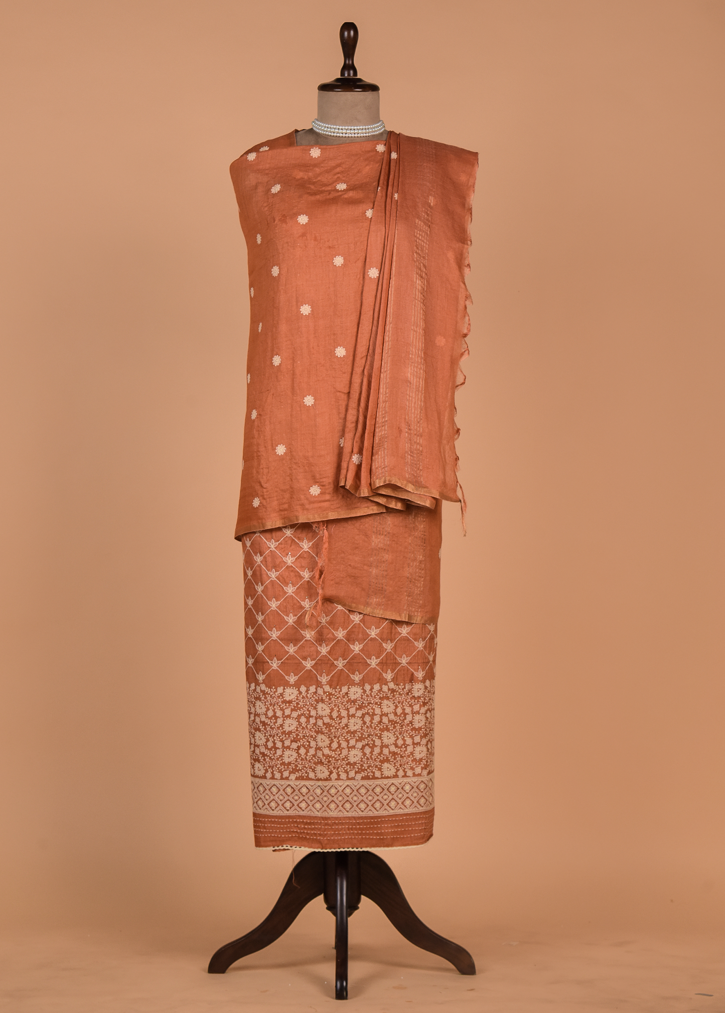 Orange Tussar Dress Material