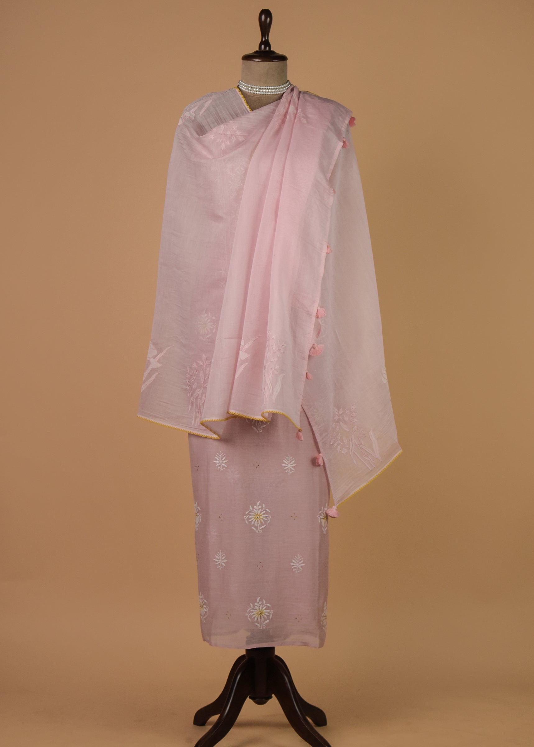 Pink Mul Chanderi Dress Material