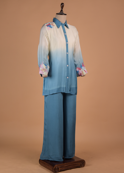 Blue Crepe Silk Coord Set