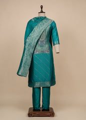 Blue Cotton Silk Straight Set