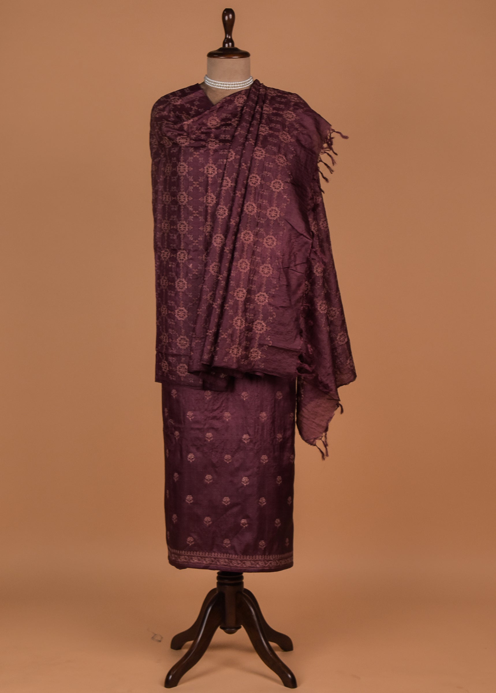 Wine Tussar Dress Material