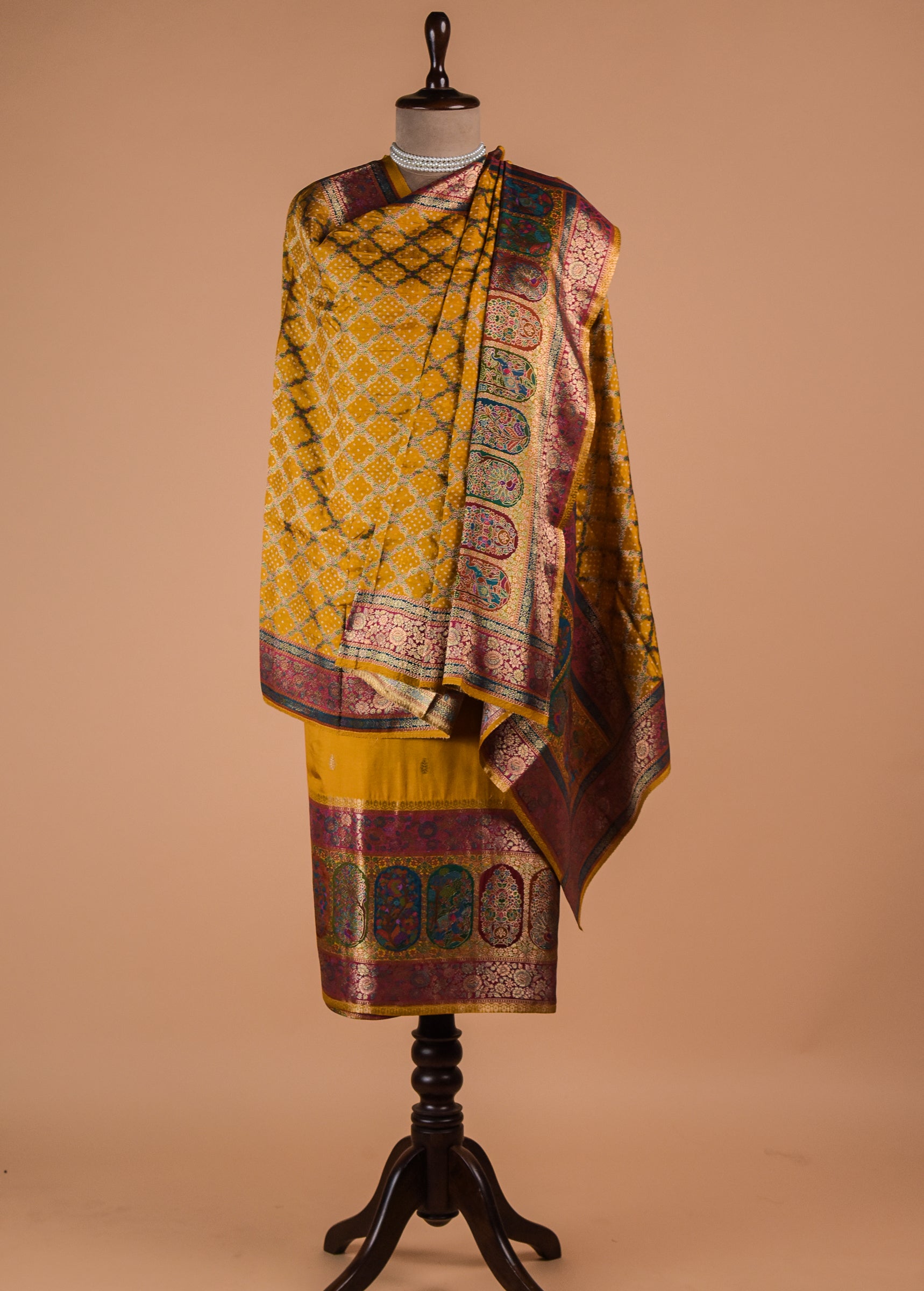 Yellow Dola Silk Dress Material