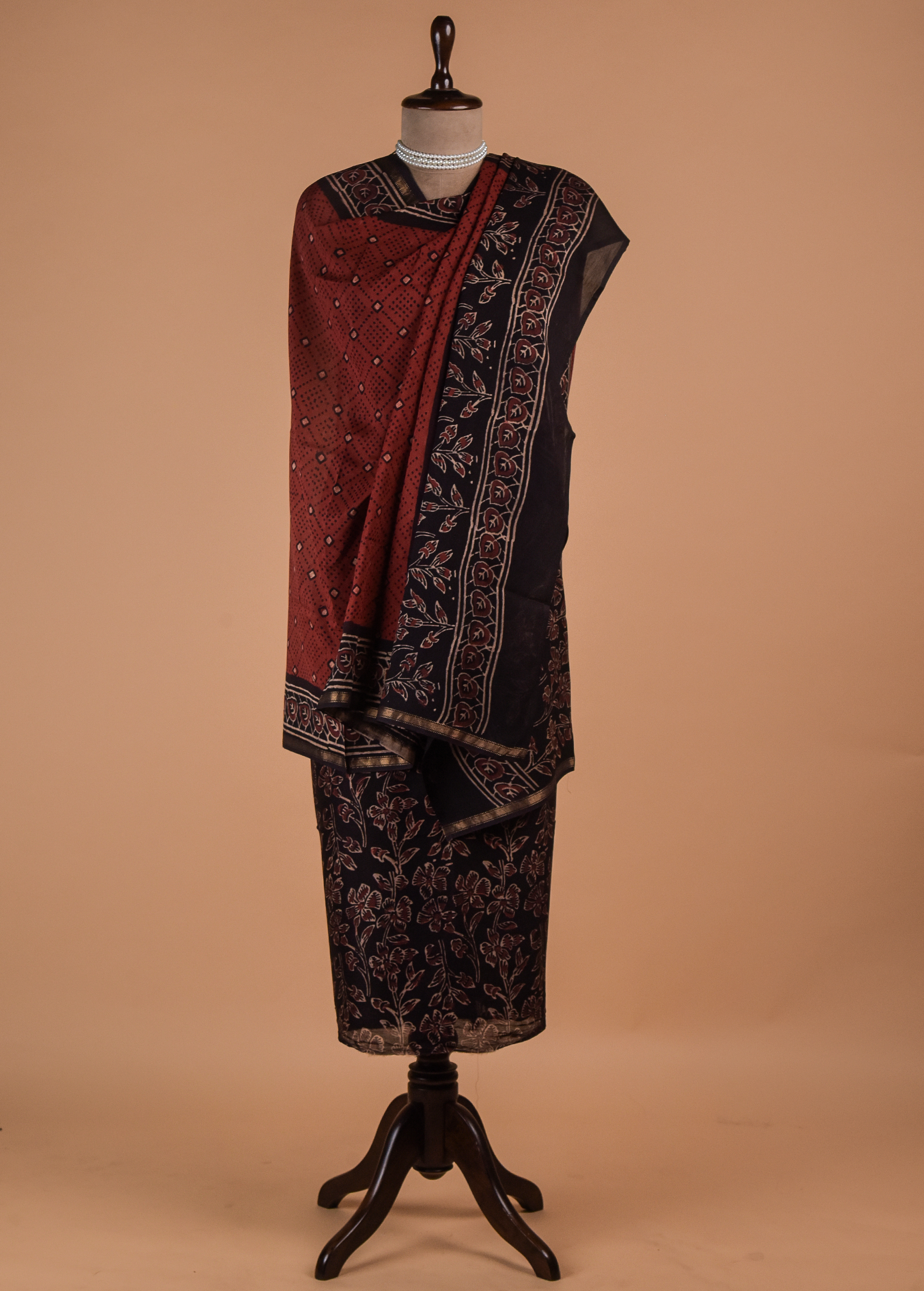 Red Chanderi Cotton Dress Material