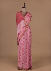Pink Crepe Printed Saree