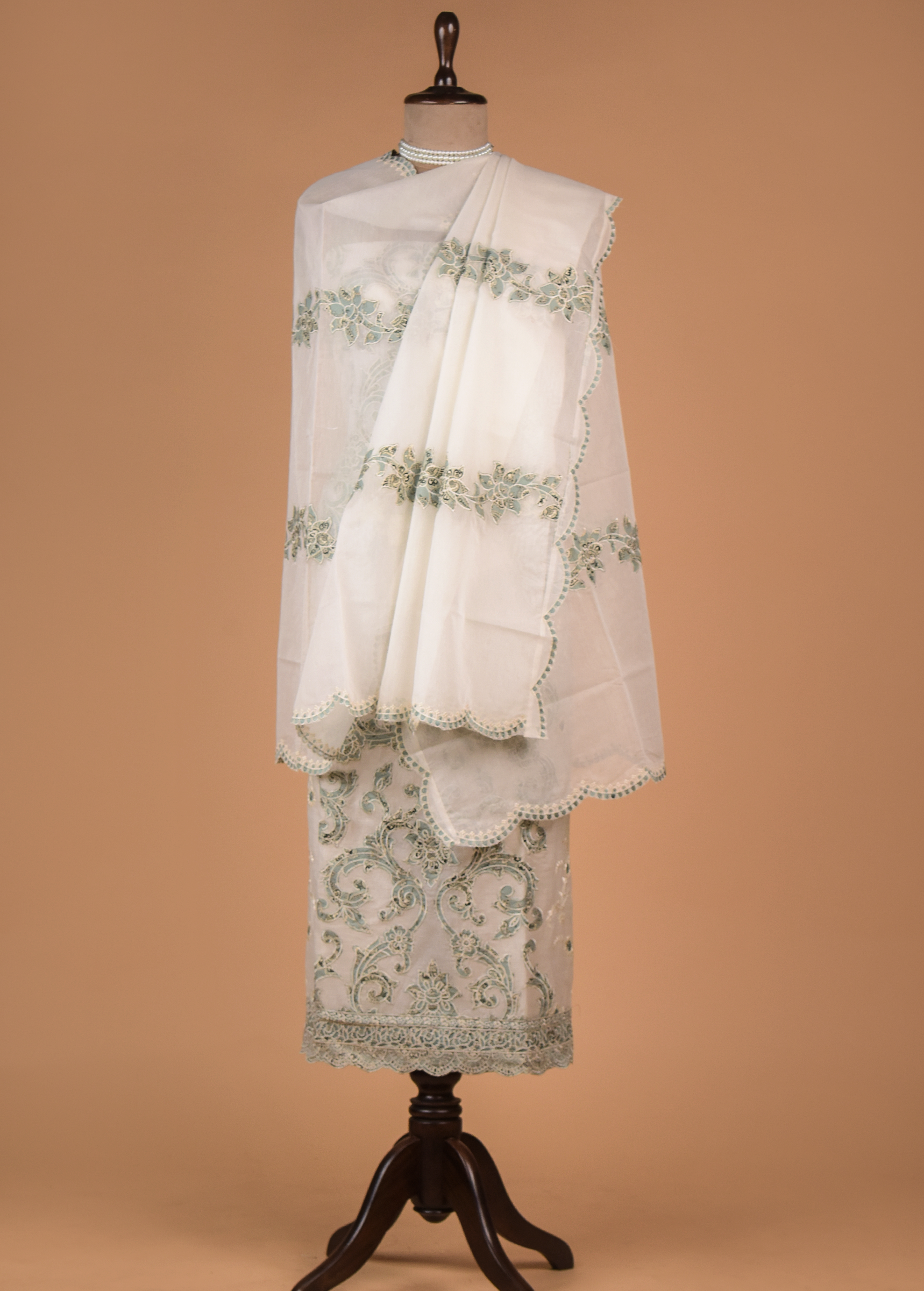 White Mul Cotton Dress Material