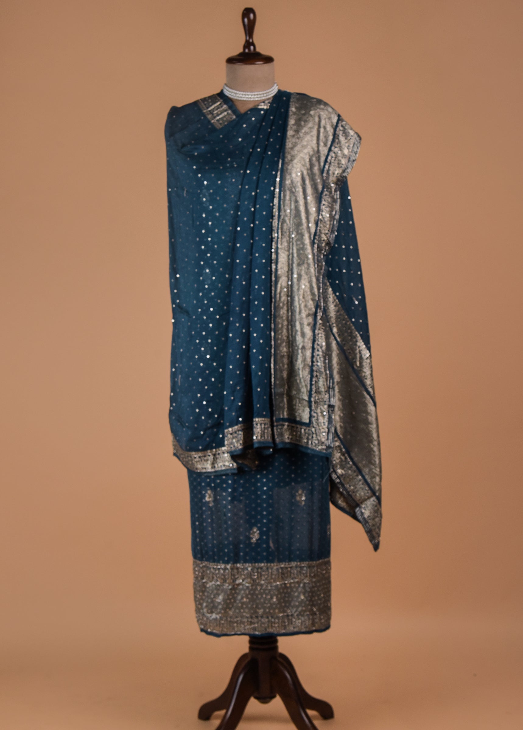 Blue Dola Silk Dress Material