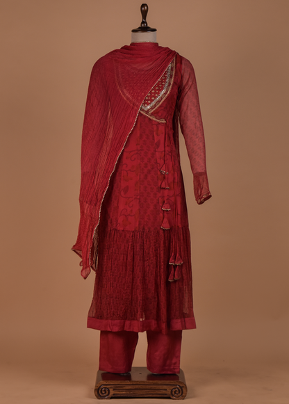 Pink Georgette Angrakha Suit Set